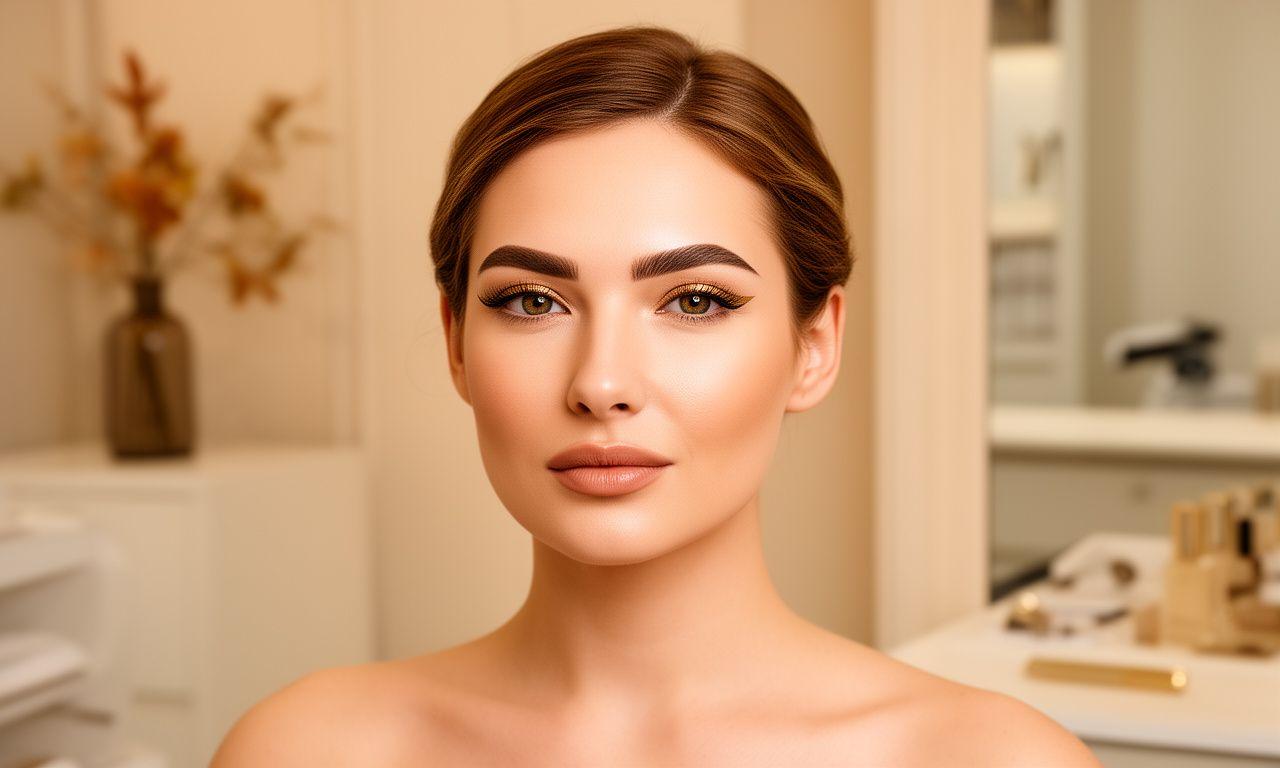 Elegante Augenbrauenmodellierung in einem hellen Zürcher Beauty-Studio mit goldenen Details und ruhiger Atmosphäre