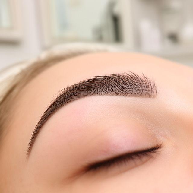 Close-up of perfectly shaped eyebrows on a client in a calm Zurich beauty studio