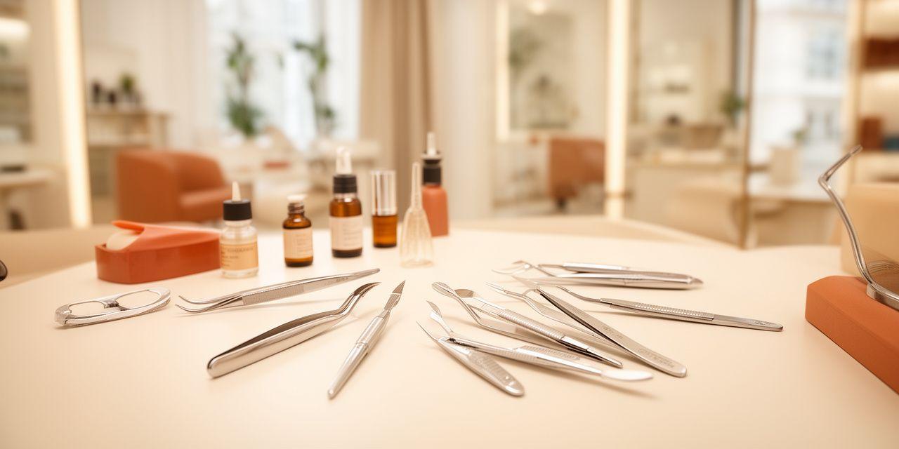 Elegante Brow-Styling-Szene in einem hellen Zürcher Studio mit präzisen Werkzeugen und gepflegten Arbeitsflächen